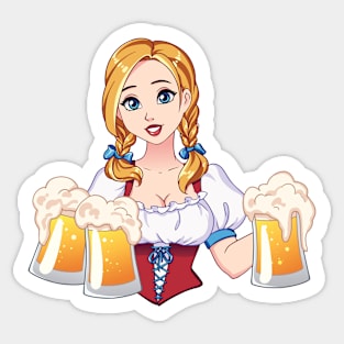 beautiful girl with beer mugs Sticker